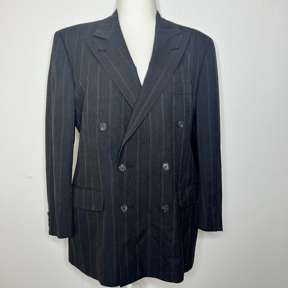 Vtg Kilgour French Stanbury Charcoal Pinstripe Blazer